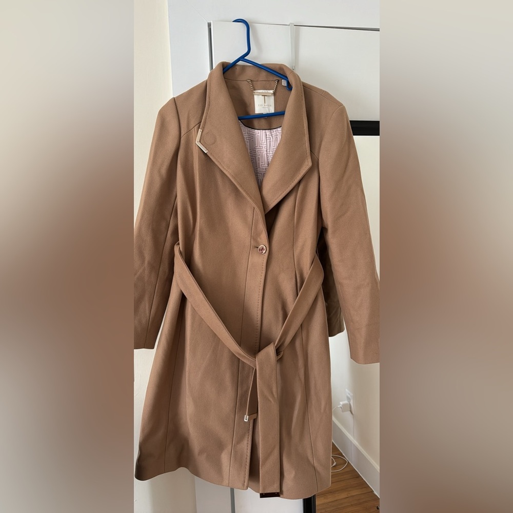 Ted Baker woman’s wool coat size 3
(8US) in camel color. 
Wool-cashmere blend